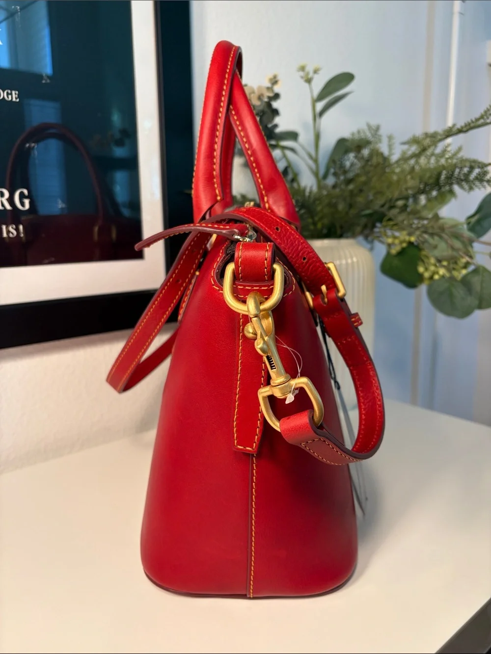 NWT Vintage Dooney & Bourke Florentine Leather Dome Satchel In Red/Bordeaux